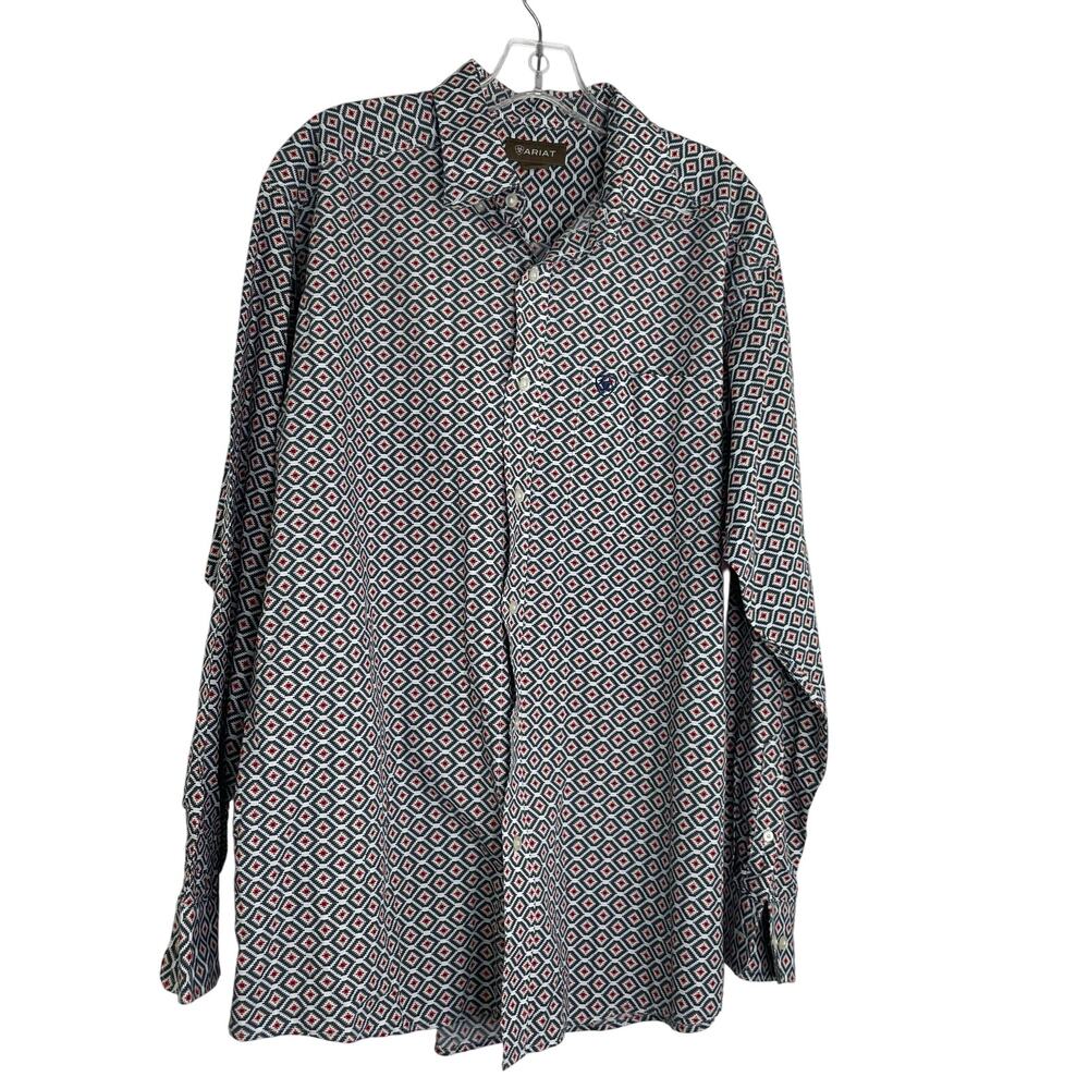 Ariat Green Red Blue Aztec Pattern Button Down Lo… - image 1